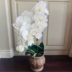 large 27” silk potted, orchid plant, ceramic